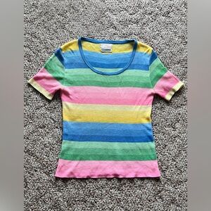 VTG 70s Threes Company Striped Pastel Ramie Knit Top - M